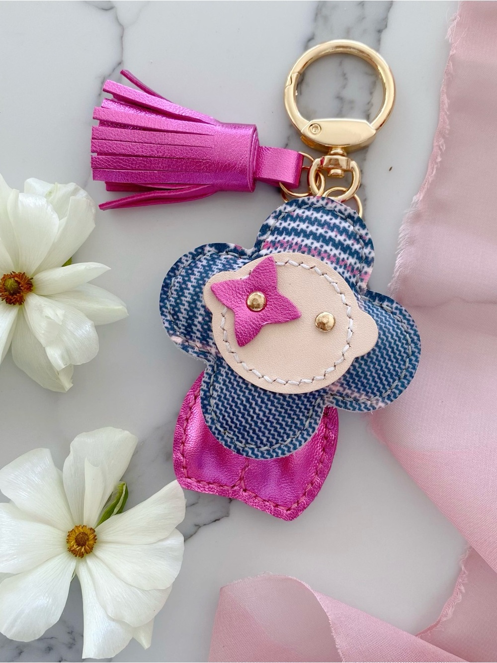 Handmade Vivienne Doll Leather Bag Charm - Hot Pink